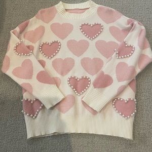 Like New Pearl Detailed Heart Sweater - One Size